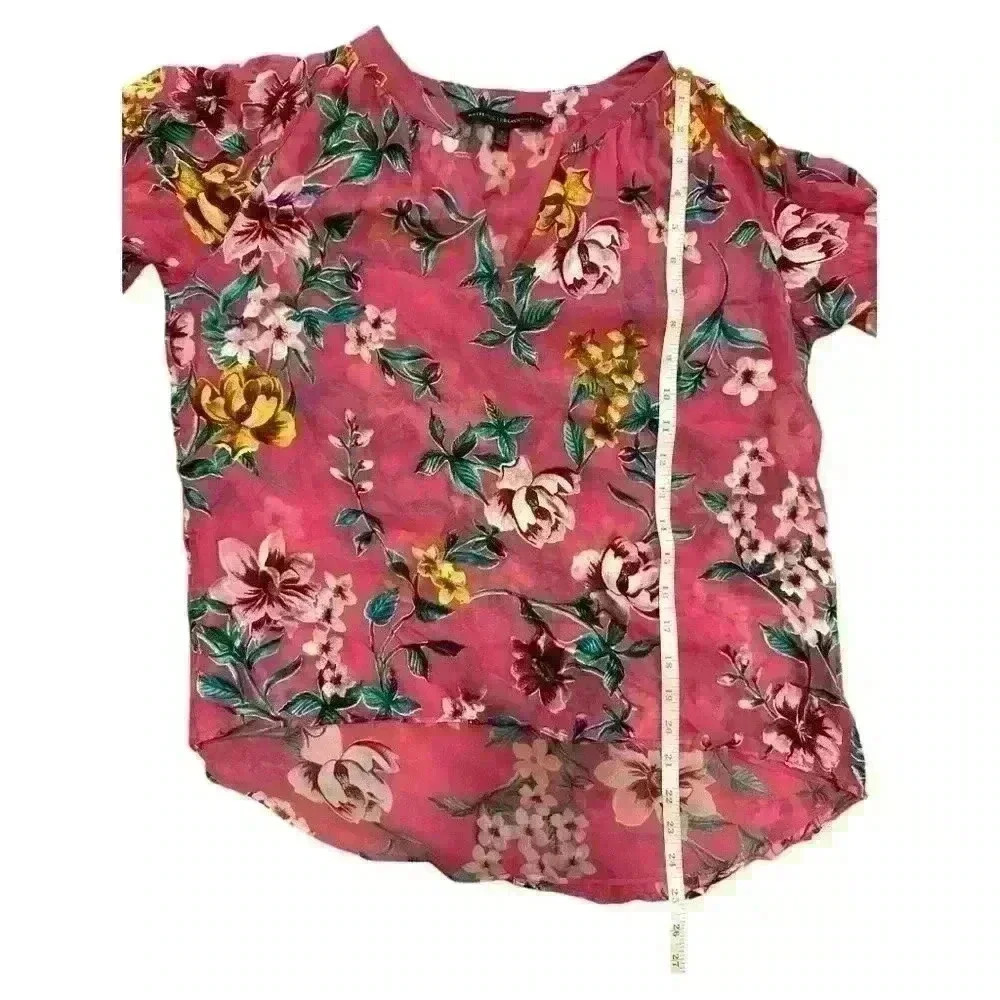 White House Black Market Pink Floral Silk Blouse Size Small - Picture 8 of 8